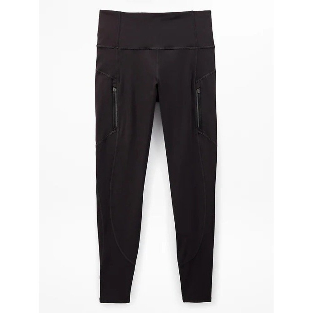 Athleta Rainier Tight Compression Leggings Black Zip Pockets Ankle Split Hem
